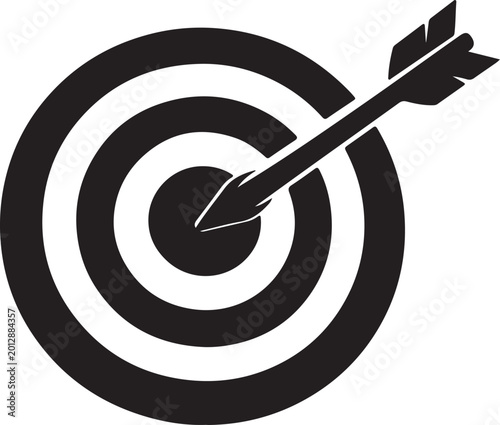 Silhouette of a bullseye target with an arrow hitting the center black and white bullseye shooting objective