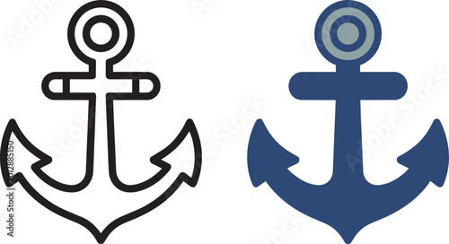 Tableau sur toile Anchor icons set in outline and colored styles with nautical maritime equipment