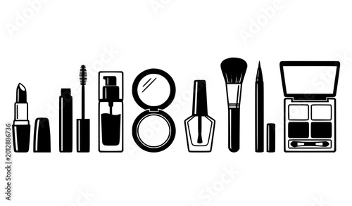 Photos Minimal black and white cosmetic makeup product lineup vector illustration set f