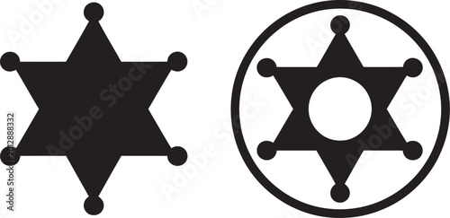 Tableau sur toile Sheriff, western police star badge collection with hexagonal medal style vector symbol representing authority, security, and classic cowboy sheriff identity for retro and modern graphics