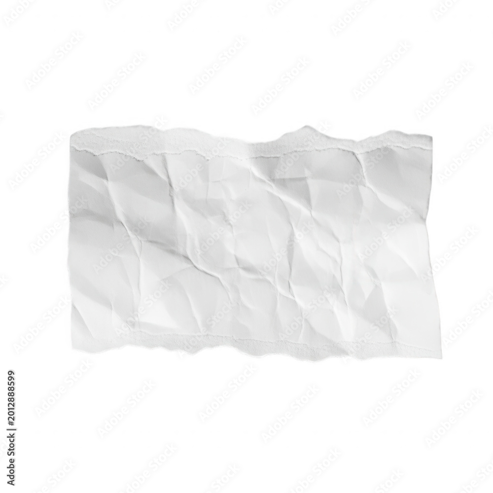 Obraz premium Rectangular crumpled white paper sheet isolated on a solid black background view