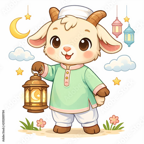 cute Eid Goat character vector for kids.