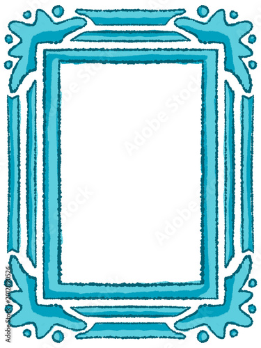 Hand Drawn Blue Decorative Frame with Organic Abstract Border