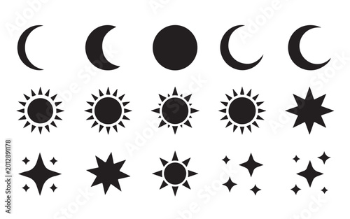 Фотография Sun moon and stars icons set