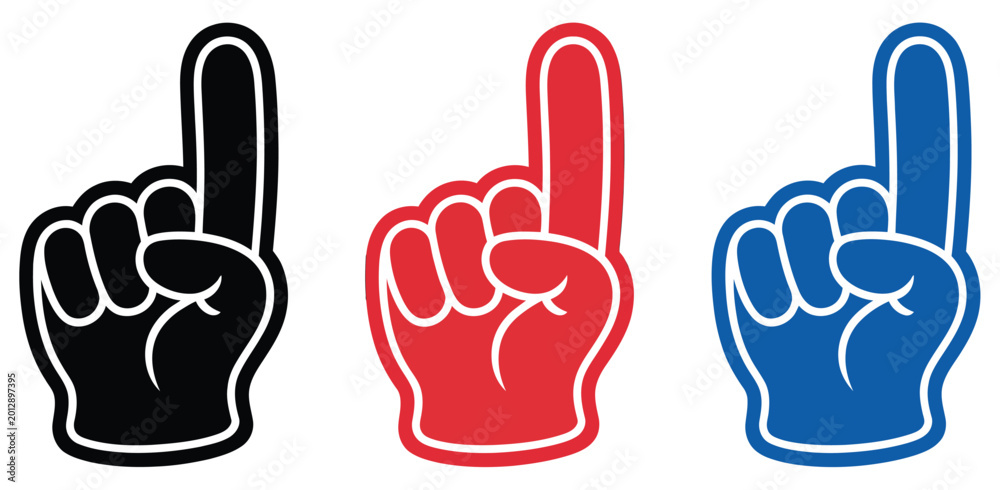 Fototapeta premium Foam hand number one gesture vector representing sports fan support cheering crowd and competition celebration concept.