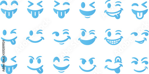 Quadro su tela Set of emoji and emoticon face icons happy sad wink tongue out smile expressions symbols vector