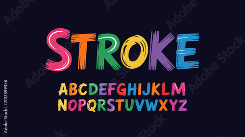 Bilde på lerret Colorful stroke style typography with alphabet letters vibrant and playful font