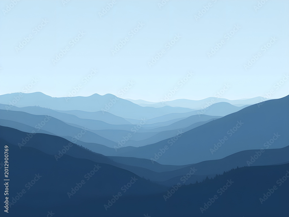 Obraz premium Serene Blue Hour Rolling Hills Minimalist Landscape with Cool Gray...