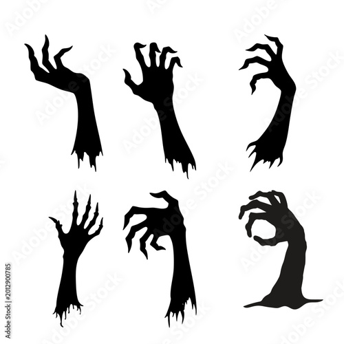 Tableau sur toile High-contrast silhouettes of ghoulish and monster-like hands in various grasping poses