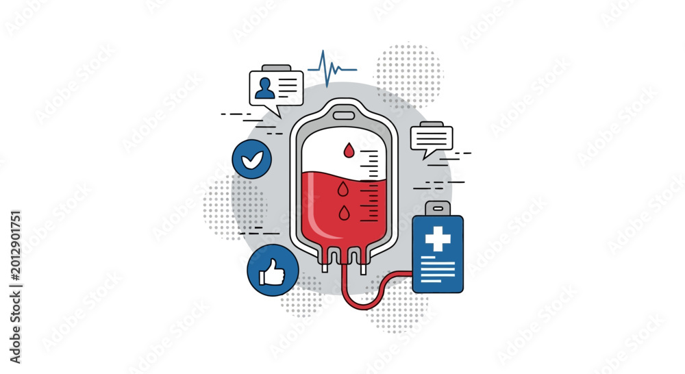 Naklejka premium Blood Donation Illustration Showing Medical Symbolism And Social Media Integration Concept