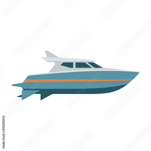 Vector illustration of a sleek motor yacht cruising on calm waters under clear skies