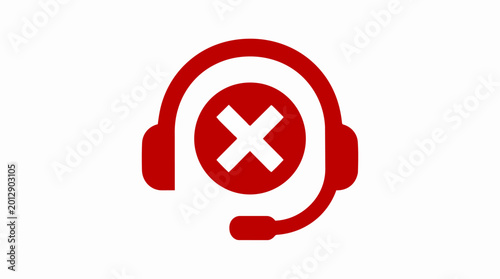 Headset with red X mark, no support, wrong connection, technical problem, customer service error.