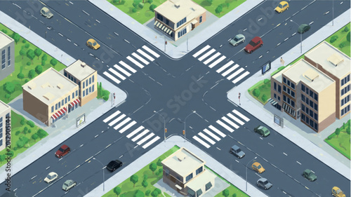 Fotografie Cars driving on city street intersection.