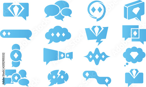 Obraz na płótnie Set of blue speech bubble and diamond icons representing communication, chat, and valuable conversation symbols