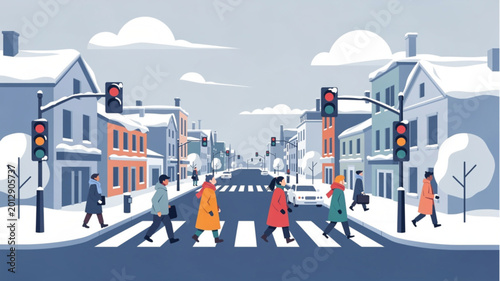 Принти на полотні People Crossing Street in Winter.