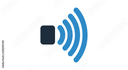 Tableau sur toile A simple graphic illustration of a dark grey square device emitting blue wireless signals, representing connectivity or data transmission