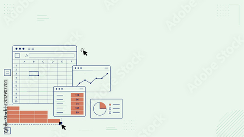 Spreadsheet data analysis dashboard with interactive charts vector illustration