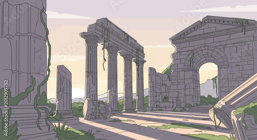 Fotografie Ancient Greek Ruins Columns Architecture.