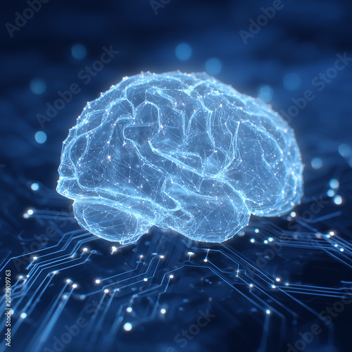 Close up of Brain with technolgy digital style on comunication technology background with generative AI