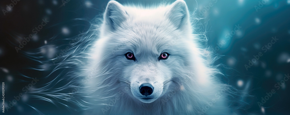 Fototapeta premium white polar fox in mystic winter forest illustration