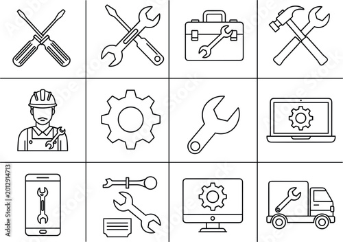 Fotografía Repair Service Line Icons Vector Set Featuring Tools Technician Maintenance Equi