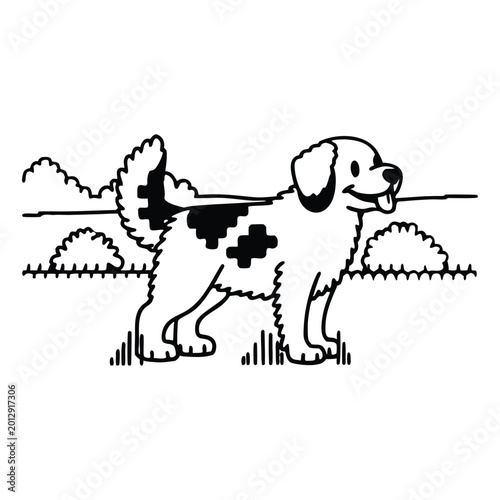 Silhouette dog standing pixel style