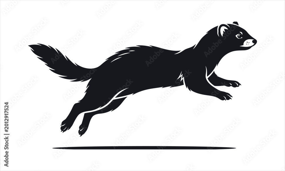 Obraz premium Ferret silhouette, ferret vector, small mammal illustration, ferret design pack, weasel family black shape, ferret standing graphic, pet ferret icon, long body animal silhouette, ferret crawling pose