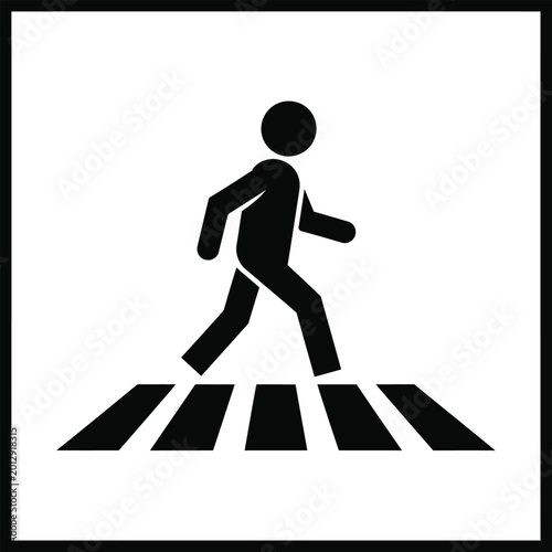 pedestrian crossing sign black silhouette of walking person on zebra stripes isolated on white background high quality professional detailed modern
