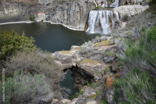 Scenic Shoshone Falls Waterfall Flowing Through Rocky Canyon In Idaho USA Landscape