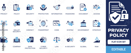 Εκτύπωση καμβά Privacy Policy editable solid icon set