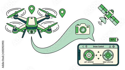 Drone, aerial photography, satellite, navigation icons, technology vector graphics