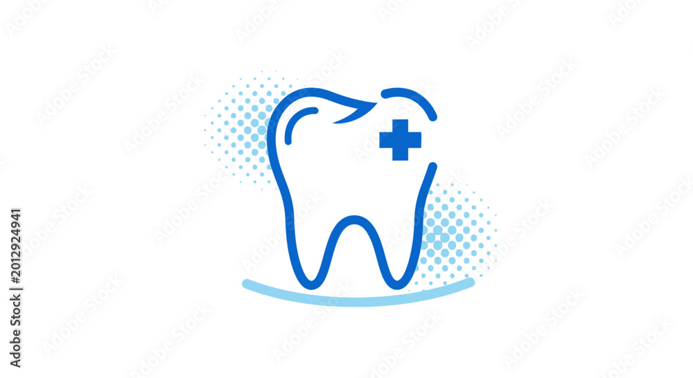 Obraz premium Dental Health Icon Depicting Tooth Symbol and Medical Cross for Oral Care Clinic