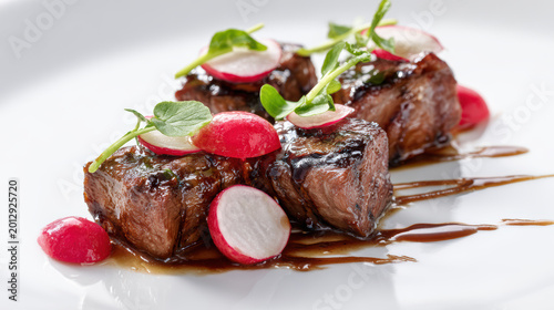 grilled wagyu beef cubes with umami glaze