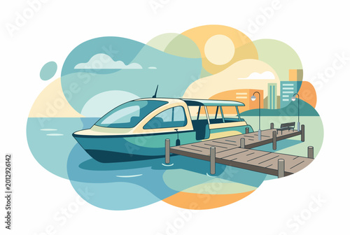 Photos Modern Electric Passenger Boat Docked at a Waterfront Pier