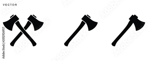 A Black silhouette of firefighter axe, axe icon, logo, classic woodcutting, Vector illustration on a white background