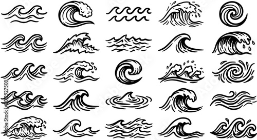 Photos Ocean Waves Line Art Vector Icons