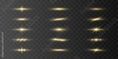 Canvas Print Golden yellow neon line bundle with smooth curves and airy light trails