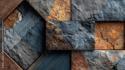 Dark Slate & Gold Veined Stone Geometric Panels, Textured Luxury Material Backdrop for Interior Design, Wall & Floor Decor, Architectural Surfaces
