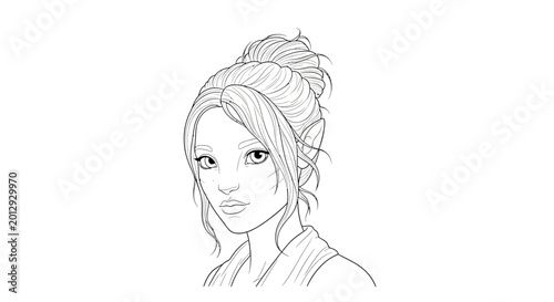 Fotografía Woman with hair in bun portrait.