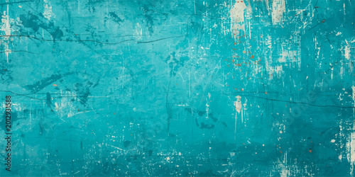 Fotografi A dark aged blue paint background with a distressed grunge texture on an old vintage wall surface creates a weathered antique pattern design