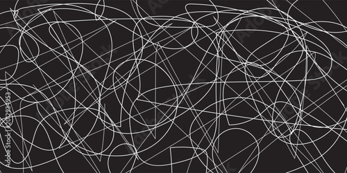 Abstract сhaotic texture. Monochrome wallpaper. Hand drawn dinamic scrawls. Black and white illustration
