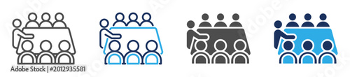 Photos conference participation icon set multi concept