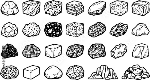 Tableau sur toile Geology Rocks and Minerals Line Art Collection