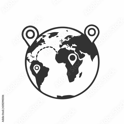 Global Travel Route with Location Pins on World Map.