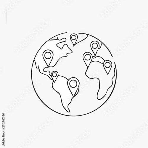 Global map with location pins, representing travel, business, and interconnectedness.