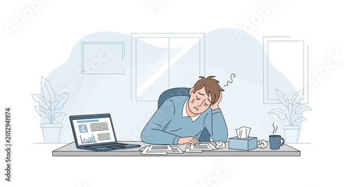 Emotional Exhaustion at Work Depicted Through Overworked Employee With Tears and Fatigue