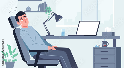 Emotional Exhaustion Illustration: A Depiction Of Workplace Stress And Overwork In A Modern Office
