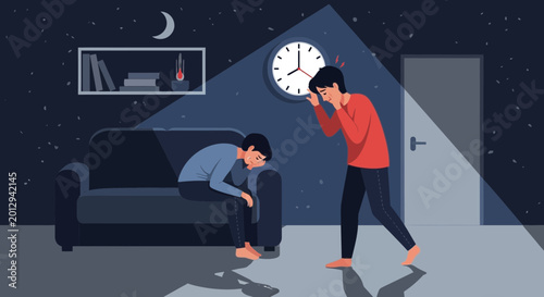 Emotional Struggle Depicted, Showing Overwhelm and Sleeplessness, Nighttime Concerns Present