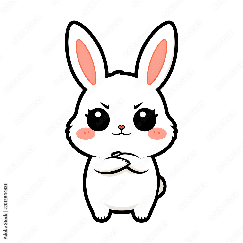 Obraz premium cute kawaii chibi bunny angry pouting expression flat vector sticker illustration
