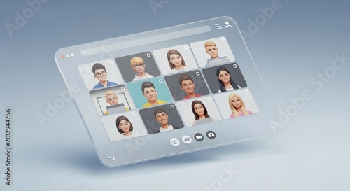 Video Conference Screen Icon with Multiple Participants in Modern UI Grid Layout